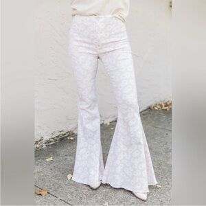 Pink Lily High Rise Floral Jeans - Pale Pink